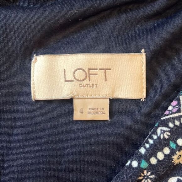 LOFT Blue Pink Geometric Mandala Print V neck Sleeveless Flowy Skater Dress 4 - Picture 4 of 5